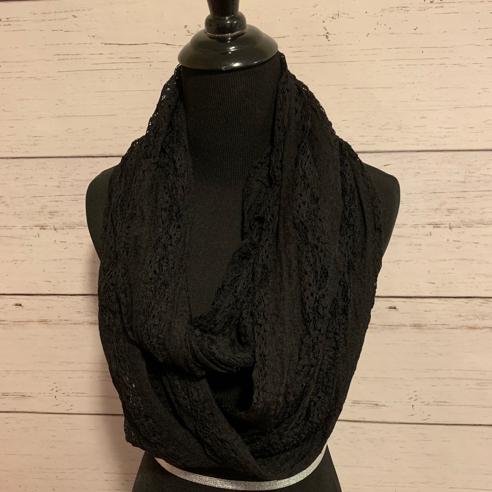 Black lace infinity scarf